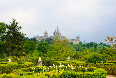 El Escorial monastery with garden, Madrid, Spainのeditorial素材