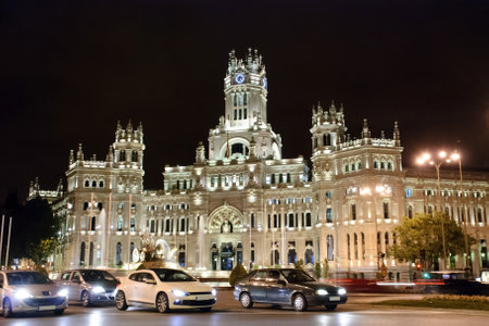 Palacio de Cibeles at night, Madrid, Spainのeditorial素材