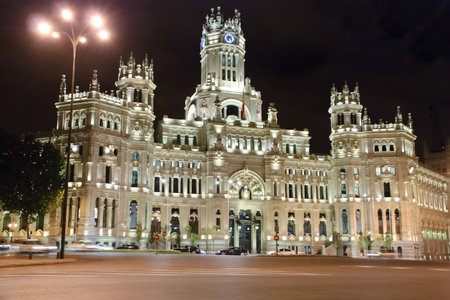 Palacio de Cibeles at night, Madrid, Spainのeditorial素材
