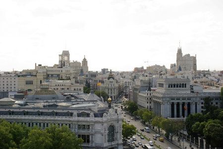 Gran Via viewed from Palacio Cibeles, Madrid, Spainのeditorial素材