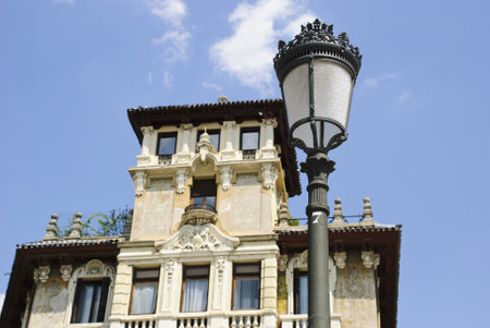 House with street lamp, Madrid, Spainのeditorial素材