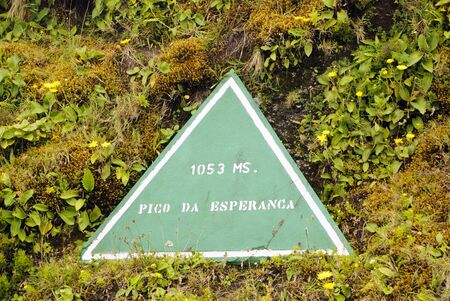 Top of Pico da Esperanca, highest peak of Sao Jorge island, Azores, Portugalの写真素材