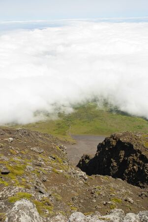 View from Pico mountain over its volcanic crater, Pico island, Azoresの写真素材