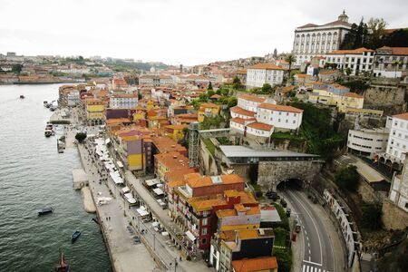 View to streets of Ribeira near Douro river in Porto, Portugal.の写真素材