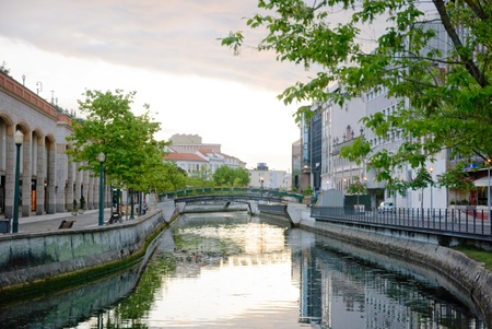 Water canal in Aveiro, Portugalの写真素材