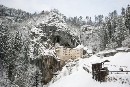 Predjama castle - Predjamski grad in winter, Sloveniaのeditorial素材