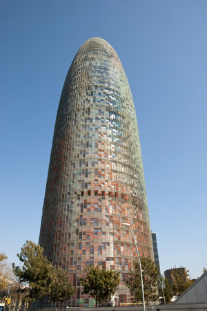 BARCELONA, SPAIN - MARCH 10: Agbar Tower designed by Jean Nouvel on March 10, 2013.のeditorial素材