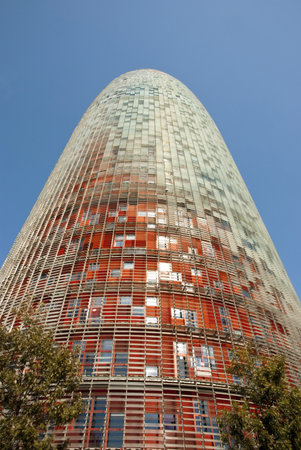 BARCELONA, SPAIN - MARCH 10: Agbar Tower designed by Jean Nouvel on March 10, 2013.のeditorial素材