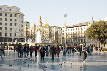 Barcelona, Spain - March 11: View of Barcelona, Catalonia Square in March 11, 2013 in Barcelona, Spain. This is large square in center of Barcelona.のeditorial素材