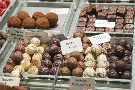 Chocolate truffes selling in marketのeditorial素材