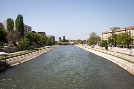 Nisava river in the city of Nis, Serbiaのeditorial素材