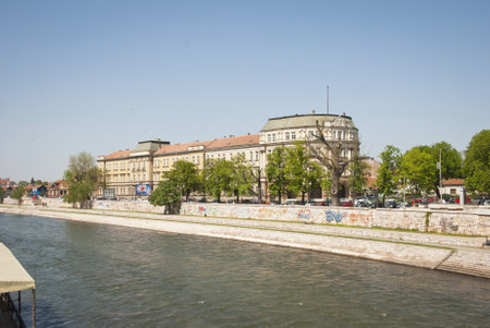 Nisava river in the city of Nis, Serbiaのeditorial素材