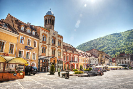 BRASOV, ROMANIA - MAY 3: Main square, piata Sfatului in city of Brasov, Romania on May 3, 2013.のeditorial素材