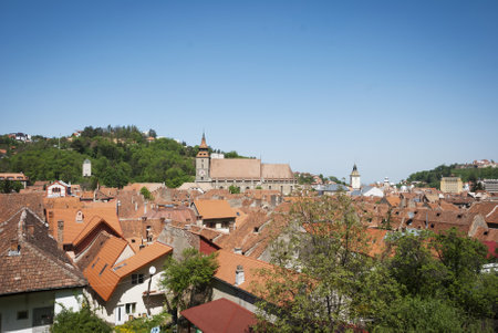 Street in the city of Brasov, Romaniaのeditorial素材