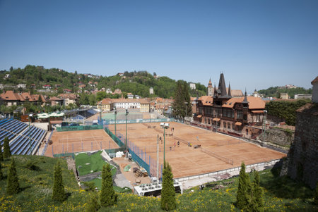 BRASOV, ROMANIA - MAY 3: Tennis fields in Brasov, Romania on May 3, 2013のeditorial素材