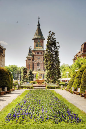 The orthodox cathedral of Timisoara with garden, HDR imageのeditorial素材