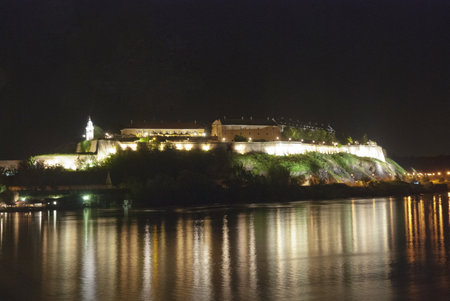 Petrovaradin fortress at night in Novi Sad, Vojvodina, Serbiaのeditorial素材
