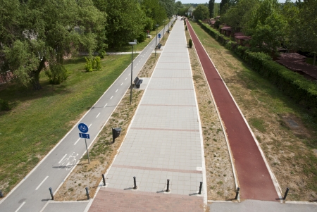 Cycling path with signの写真素材