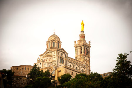 Notre Dame de la Garde, our Lady of Guard cathedral in neo-byzantine style, Marseille, France