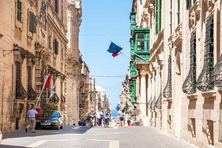 Valletta, Malta - May 30  People and tourists at the streets of Valleta, Malta at May 30, 2014のeditorial素材