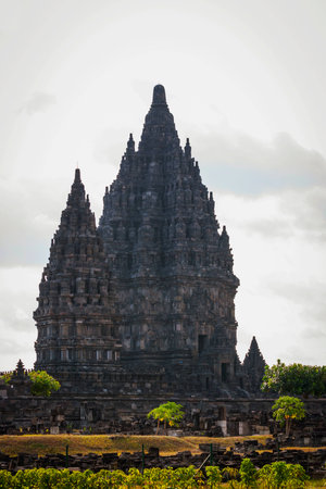 Magnificent towers of Prambanan temple, Yogjakarta, Indonesiaの写真素材