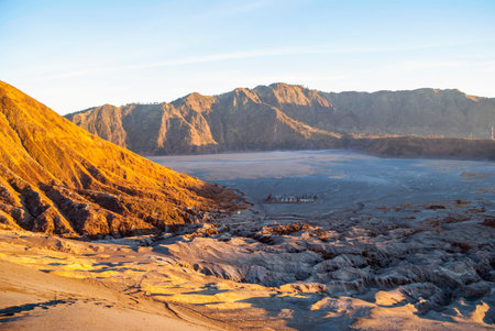 Sunrise over Bromo volcano and plateau, East Java, Indonesiaの写真素材