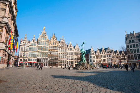 ANTWERP, BELGIUM - MARCH 17: Downtown of Antwerp with typical old houses on March 17, 2015のeditorial素材