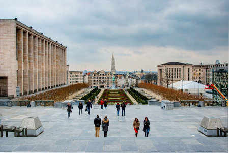 BRUSSELS, BELGIUM - MARCH 15: Monts des Arts and skyline of Brussels, capital of Belgium on March...