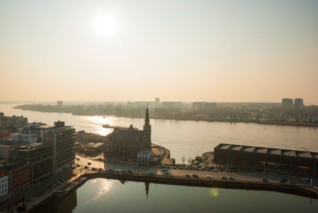 View over skyline of Antwerp, Belgiumのeditorial素材