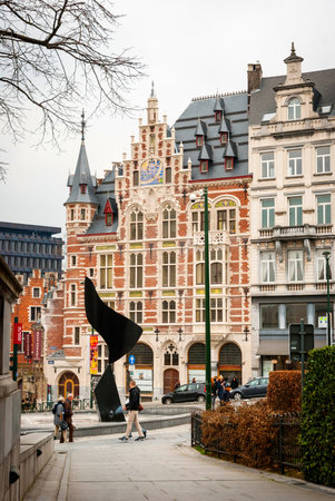 BRUSSELS, BELGIUM - MARCH 15: Monts des Arts and skyline of Brussels, capital of Belgium on March 15, 2015のeditorial素材