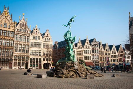 Old town of Antwerp with typical old houses, Belgiumのeditorial素材
