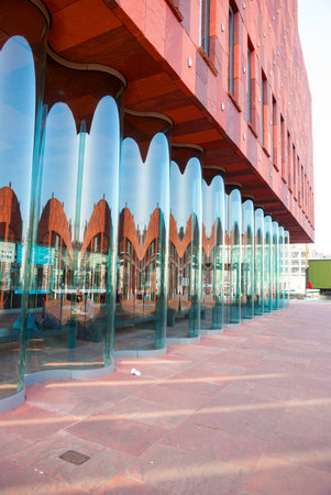 ANTWERP, BELGIUM - MARCH 17: Windows of Musem aan der Stroom, Antwerpen new addition since 2011. Taken on March 17, 2015のeditorial素材