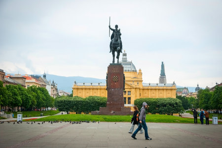 ZAGREB, CROATIA - MAY 24: View towards Zagreb Art Pavillion over the park of King Tomislav on May 24, 2013.のeditorial素材