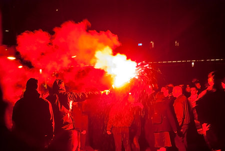 WARSAW, POLAND - NOVEMBER 11: Protests and riots at night during polish Independence day in Warsaw in November 11, 2014のeditorial素材