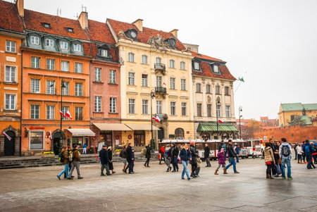 WARSAW, POLAND - NOVEMBER 10: People on the main square in Warsaw, capital of Poland on November 10, 2014のeditorial素材