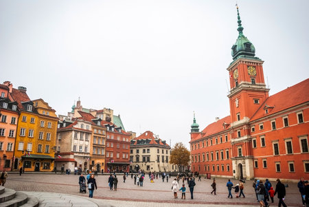 WARSAW, POLAND - NOVEMBER 10: People on the main square in Warsaw, capital of Poland on November 10, 2014のeditorial素材