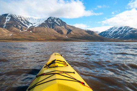 Kayaking on the sea, first person view, Arctic, Norwayの写真素材