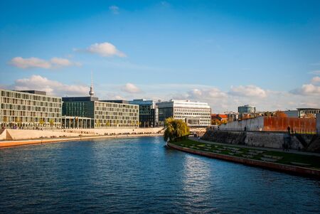 Skyline of modern part of Berlin with recognizable Berlin towerの写真素材