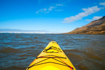 Kayaking on the sea, first person view, Arctic, Norwayの写真素材