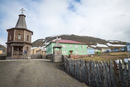 Russian orthodox church in Barentsburg, Svalbard, Norwayの写真素材