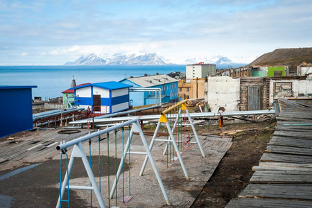 Playground in Barentsburg, industrial russian settlements in Svalbard, Norwayの写真素材