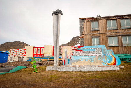 Communistic memorial in Barentsburg, Russian settlement in Svalbard, Norway