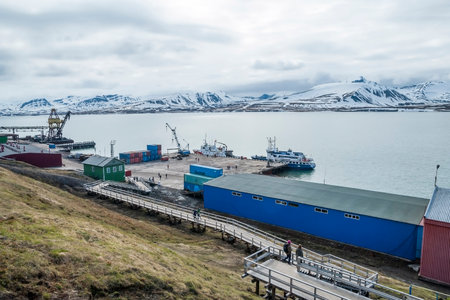 Port in Barentsburg, russian city in Svalbard, Norwayのeditorial素材