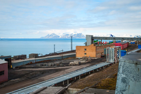 Heavy industry in Barentsburg, Russian city in Svalbard, Norwayの写真素材