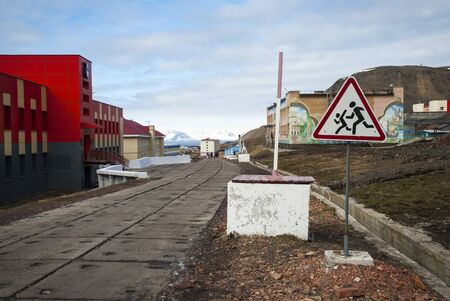 Main street in Barentsburg, russian settlement in Svalbard, Norwayの写真素材