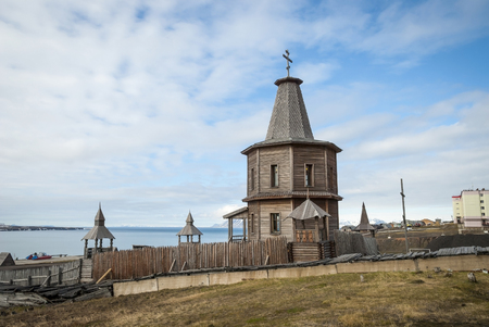 Russian orthodox church in Barentsburg, Svalbard, Norwayの写真素材