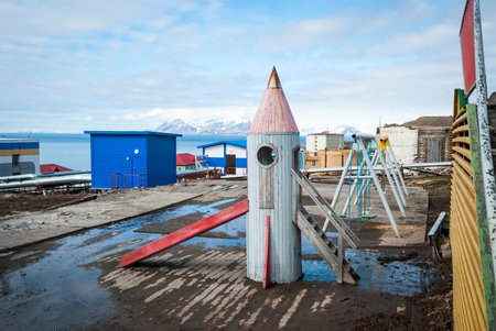 Playground in Barentsburg, industrial russian settlements in Svalbard, Norwayの写真素材