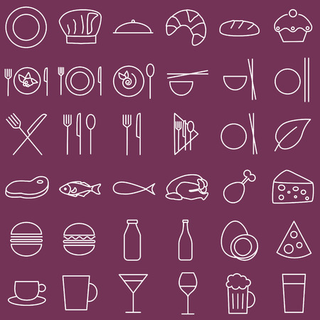 Food and menu vector icons in outlined styleのイラスト素材