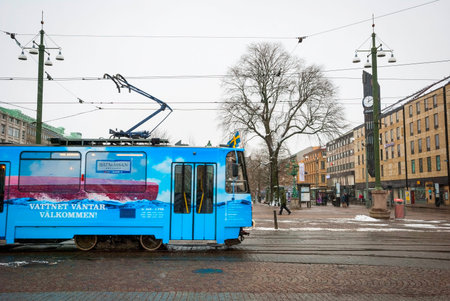GOTHENBURG, SWEDEN - JANUARY 31: Tram passing Jarntorget square in Gothenburg on January 31, 2015のeditorial素材
