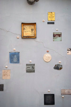 VILNIUS, LITHUANIA - JULY 2: Literatu street with artworks featuring people that mentioned Lithuania in their works, taken July 2, 2015のeditorial素材